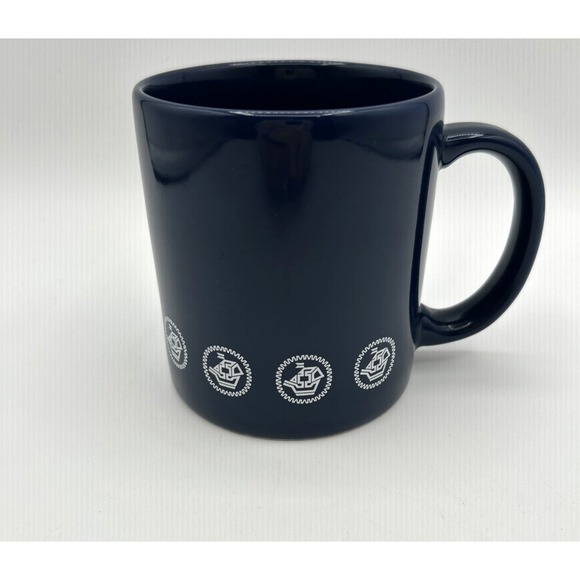 Vtg Marine Midland Bank Coffee Mug 10 oz  Cobalt Blue White Sailing Ship Logo - Picture 1 of 6